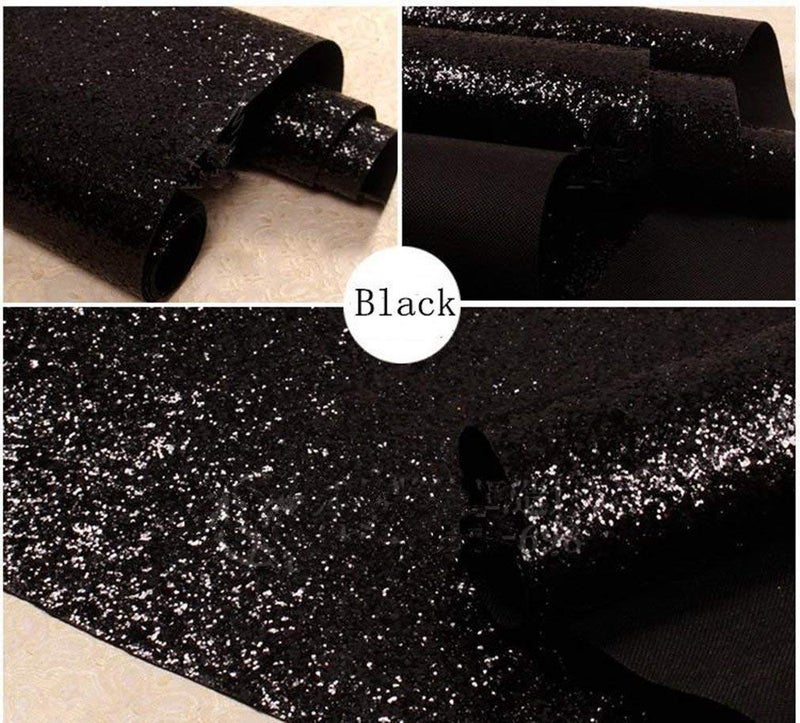 DHHOUSE Self Adhesive Black Chunky Glitter Wallpaper, Sparkle Glitter Wallpaper for Wall (17.4in x 16.4ft, Black) - Image 2